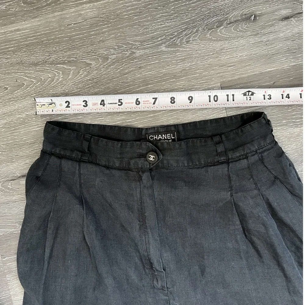 Vintage Chanel Boutique Pleated Charcoal Linen Trousers Size S